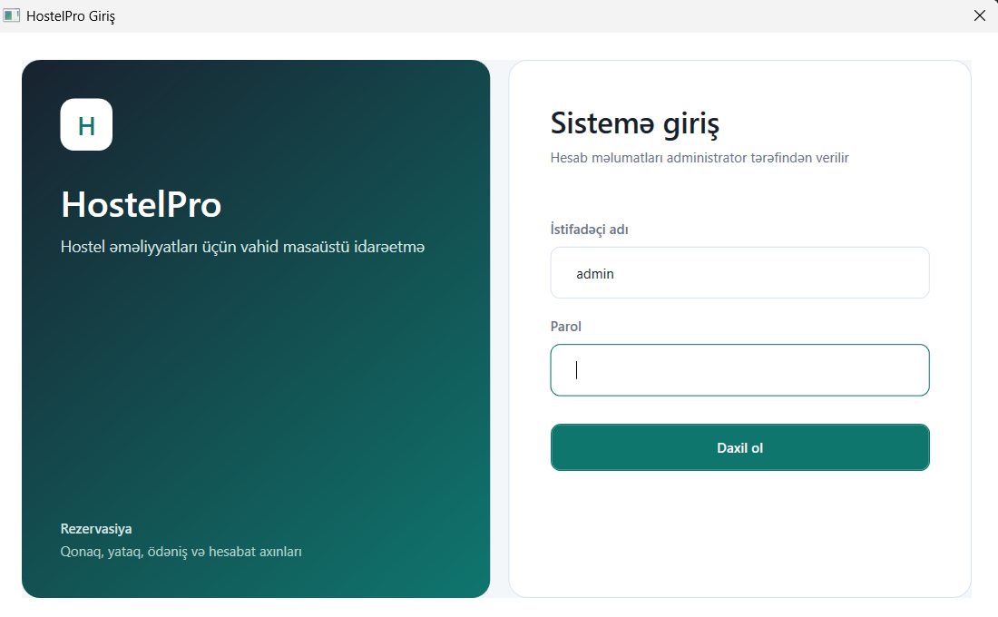 Sistemə giriş - Hostel idarəetmə sistemi