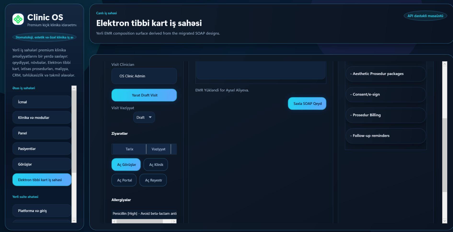 Elektron tibbi kart iş sahəsi - Klinika idarəetmə sistemi