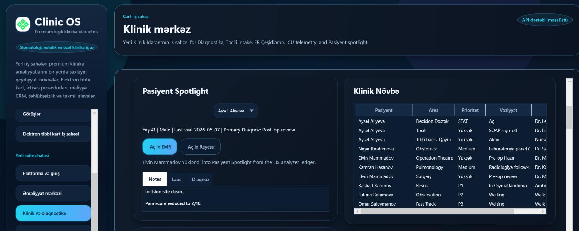 Klinik mərkəz və növbə - Klinika idarəetmə sistemi